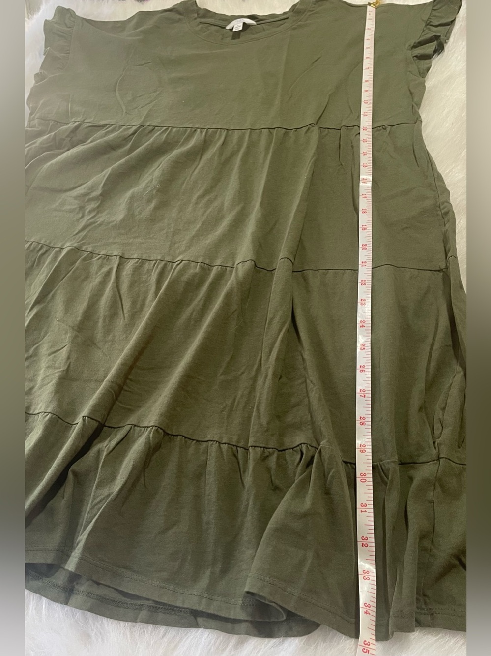 Time and Tru Olive Green Ruffle Tiered Mini Dress - Picture 3 of 7